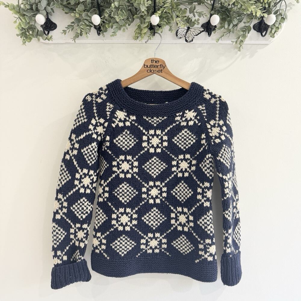 Vintage American Eagle Embroidered Chunky Knit Navy Sweater Size XS 74023